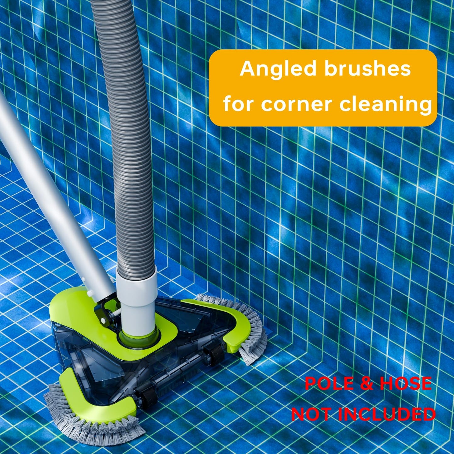 Upgrade Pool Vacuum Head with Wheels & Side Brushes, Universal Rotatable Hose Adapter,Weighted Triangular Shape, for Inground/Above Ground Swimming Pools,Sepetrel