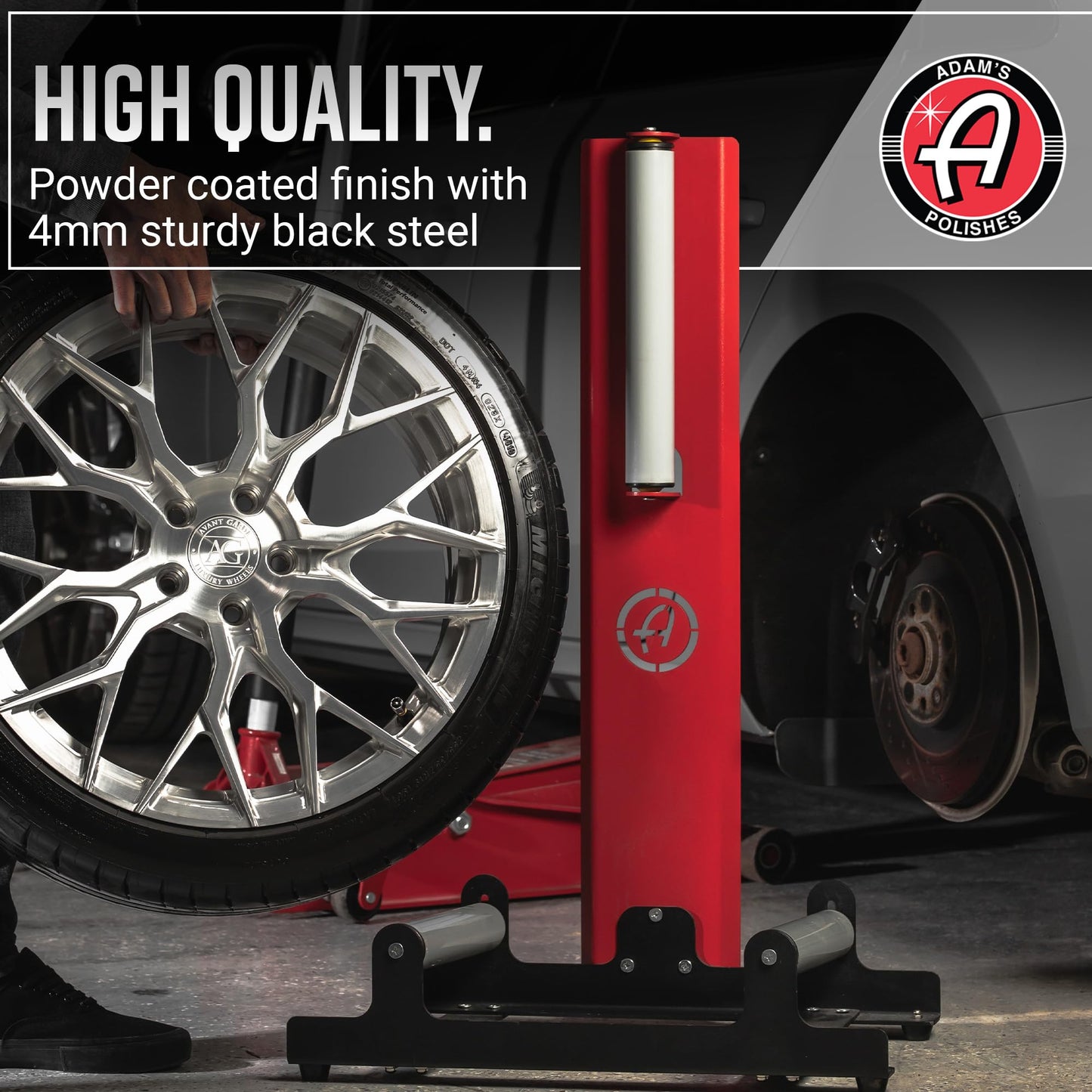 Adam's Polishes Rolling Wheel Detailing Stand - Wheel & Tire Car Detailing Roller for Cleaning, Ceramic Coating, Applying Tire Shine & Car Wheel Wash | Garage Accessory for Detailers