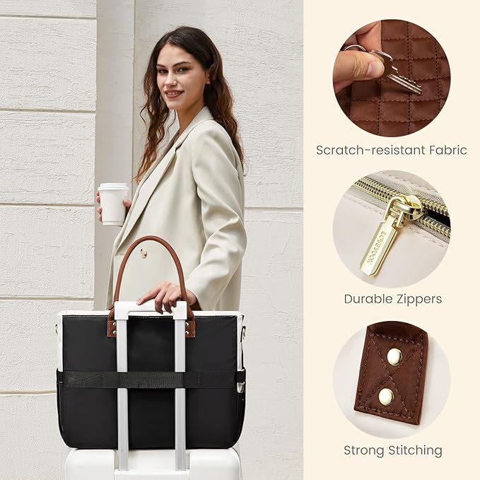 LOVEVOOK Teacher Tote Bag for Women Work, Laptop Bag With Large Cup Holder, Nurse Bags Professional Briefcase Business Computer Purses Handbag Gifts,Khaki-Beige-Coffee,15.6 Inch