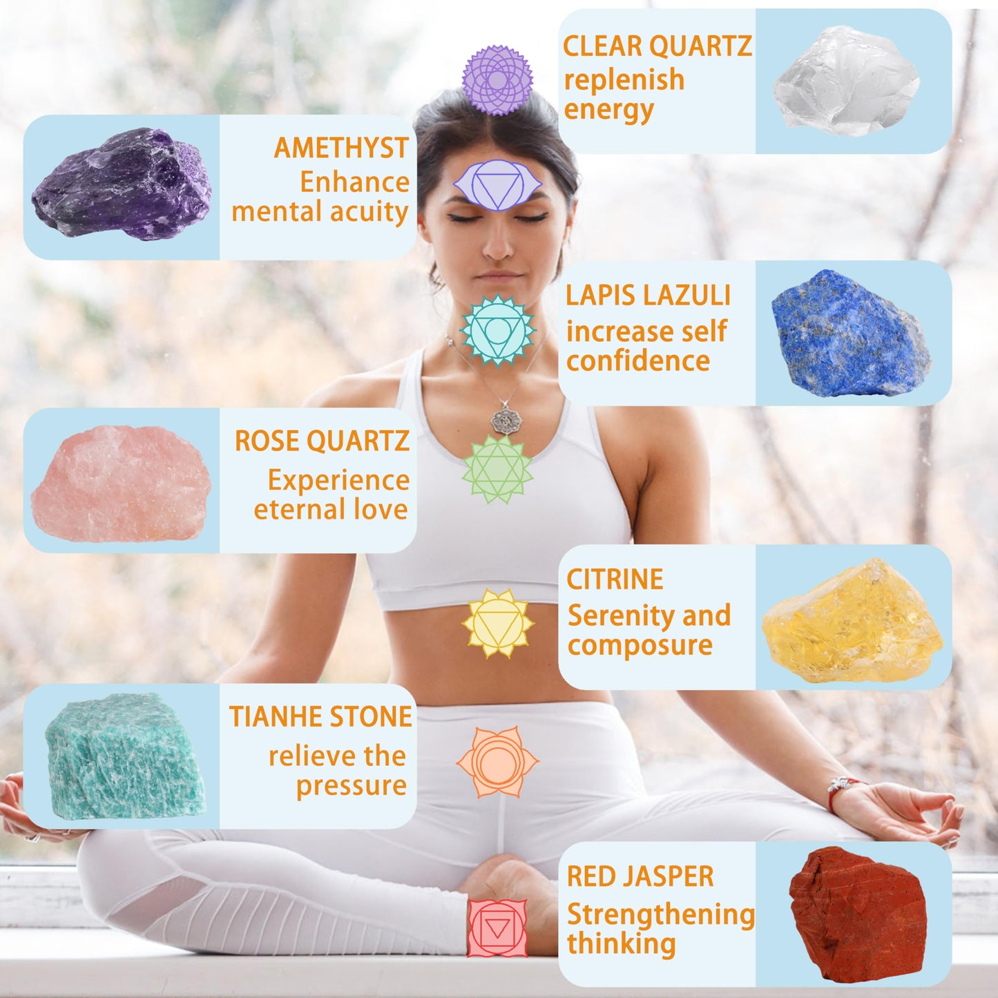 Healing Crystals for Beginners – 7 Chakra Stones and Crystals Healing Collection -Including Amethyst, Rose Quartz, Lapis Lazuli, etc.with Guide Book, Natural Raw Crystals for Meditation