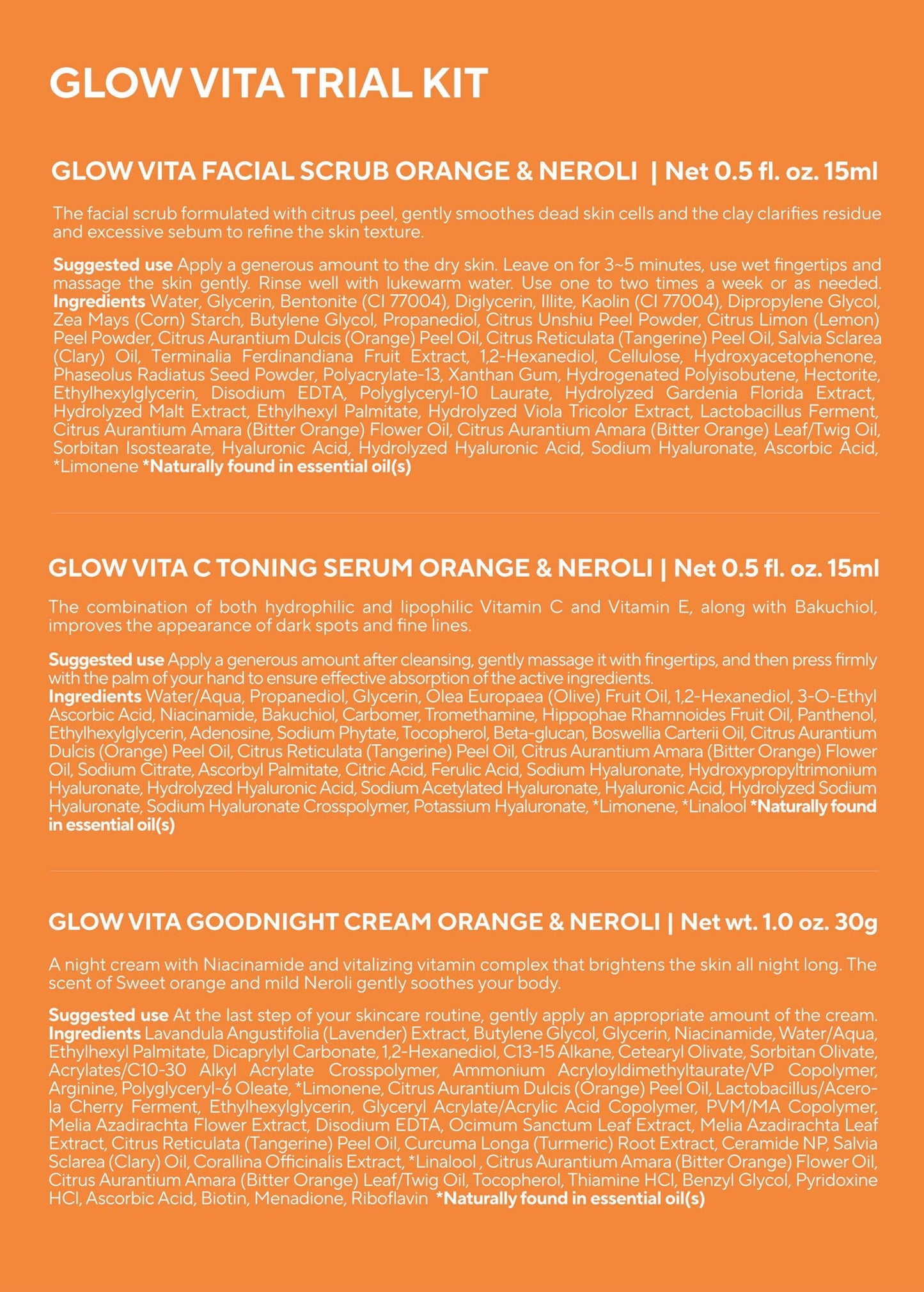 AROMATICA Glow Vita Trial Kit - Travel Size Skin Care Set [Vitamin C Serum 0.5 fl. oz, Facial Scrub 0.5 fl. oz, Goodnight Cream with Retinol 1oz] - Travel Kit for Women