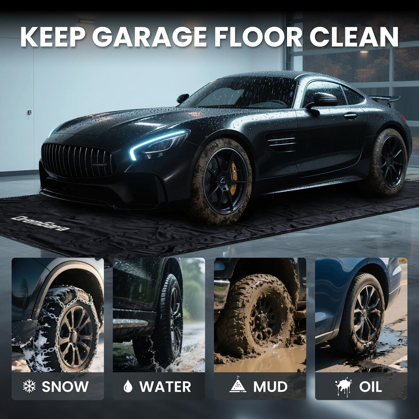 DremGara 7'9" x 16' Heavy-Duty Garage Floor Mat - 610GSM Commercial-Grade PVC Car Snow Mat with 1.2" Raised Edges to Trap Water & Mud, Waterproof Garage Containment Mat for SUVs, Non-Slip