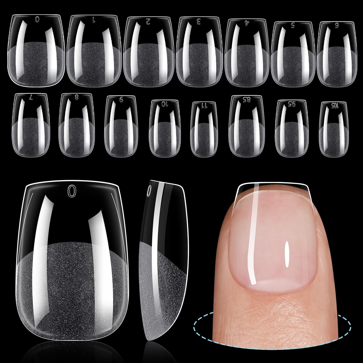 TOMICCA Extra Short Coffin Nail Tips 240Pcs 15 Sizes Full Cover Gel Nails, Soft Acrylic Gel Nail Tips for Nail Extension