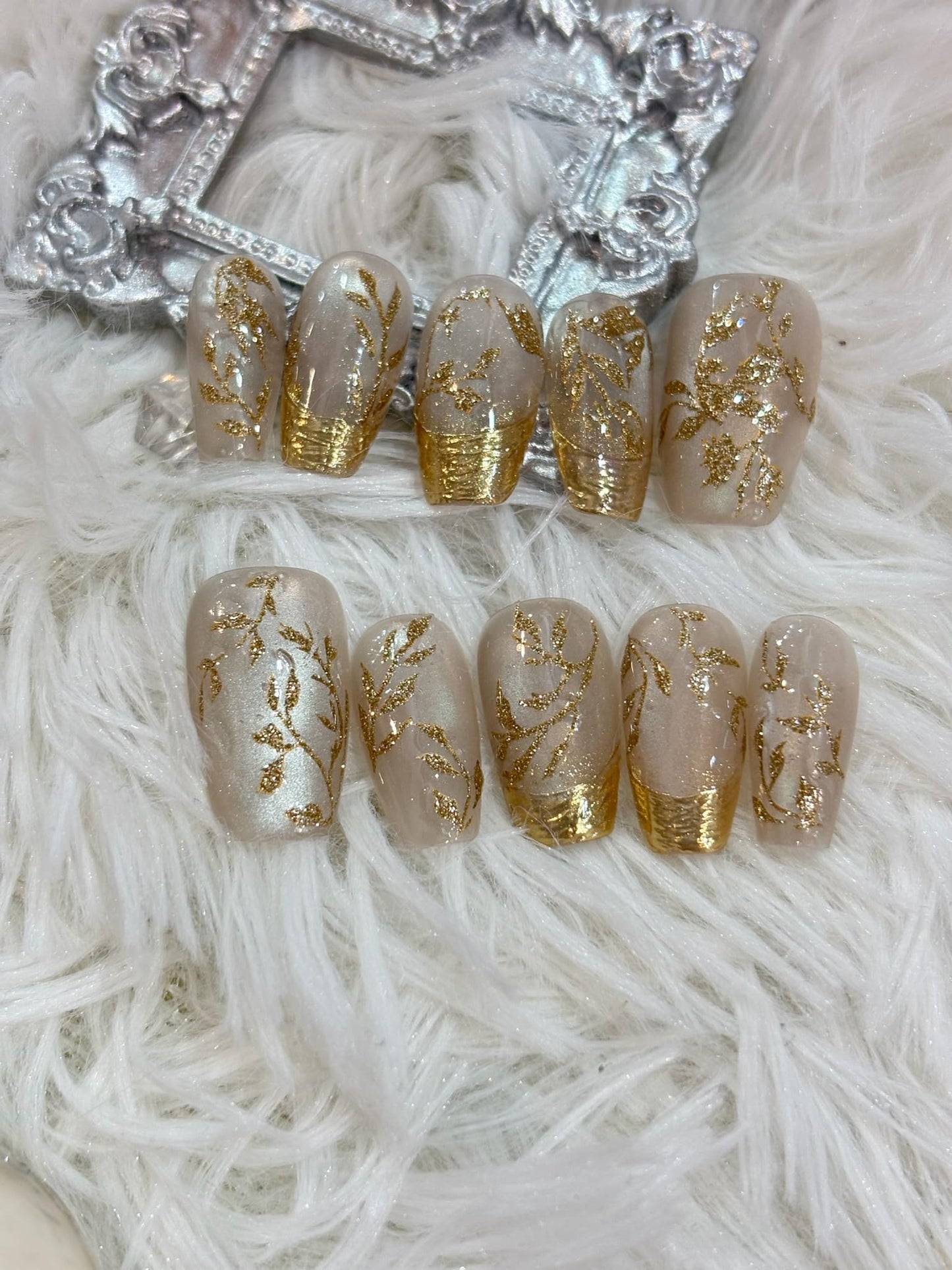SIMAYKUWA New Chinese Style Nail Stickers - Gold Foil Glitter Golden Branches Jade Leaves Design, Self-Adhesive Nail Art Decals A Set of 1 Sheets