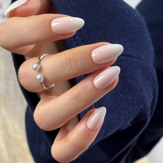 CurvLife Soft Gel Almond Nude Press-On Nails Short,30Pcs Reusable Fake Nail Tips with Adhesive Tabs, Salon-Quality Stick-On Nails for At-Home Manicure (Milky Veil)