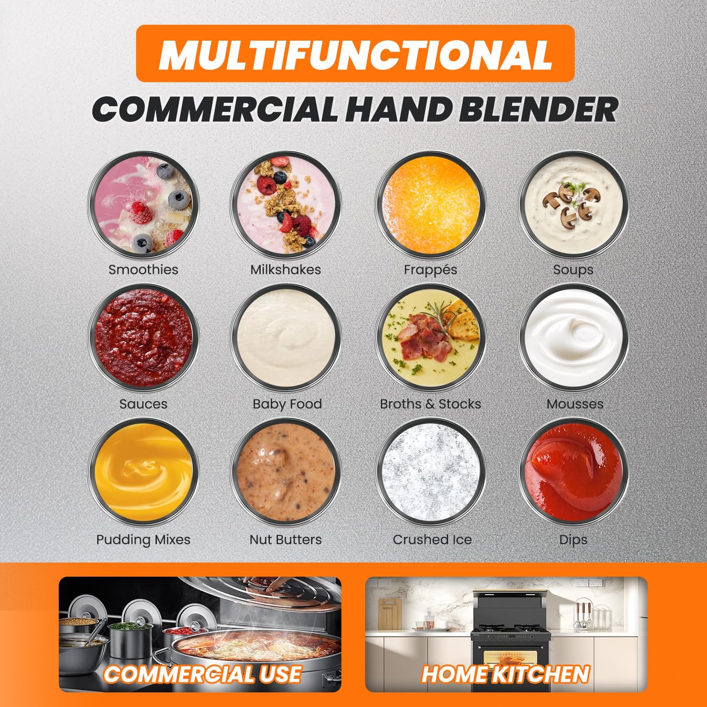 Flyseago 750W Commercial Immersion Blender Brushless DC Motor Hand Held Blenders Heavy Duty Variable Speed Mixer with 21 Inch Removable Shaft 50-Gallon Capacity Multifunction Pro