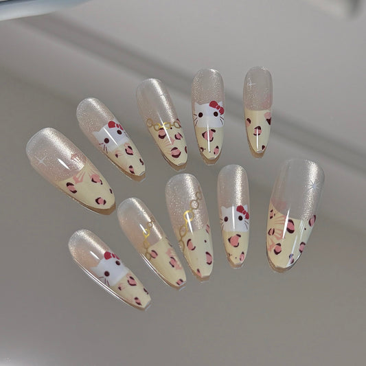 24 Pcs Fake Nails Almond Long Leopard Print Almond Press on Nails Long Nail Tips Acrylic Press on Nails Yellow Press on Nails Full Cover Nail Tips Cat Eye Press on Nails Y2k Nails for Girls