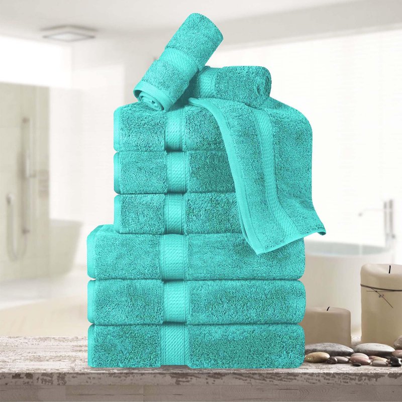 Superior Egyptian Cotton Pile 9 Piece Towel Set, Includes 3 Bath, 3 Hand, 3 Face Towels/Washcloths, Ultra Soft Luxury Towels, Thick Plush Essentials, Guest Bath, Spa, Hotel Bathroom, Turquoise