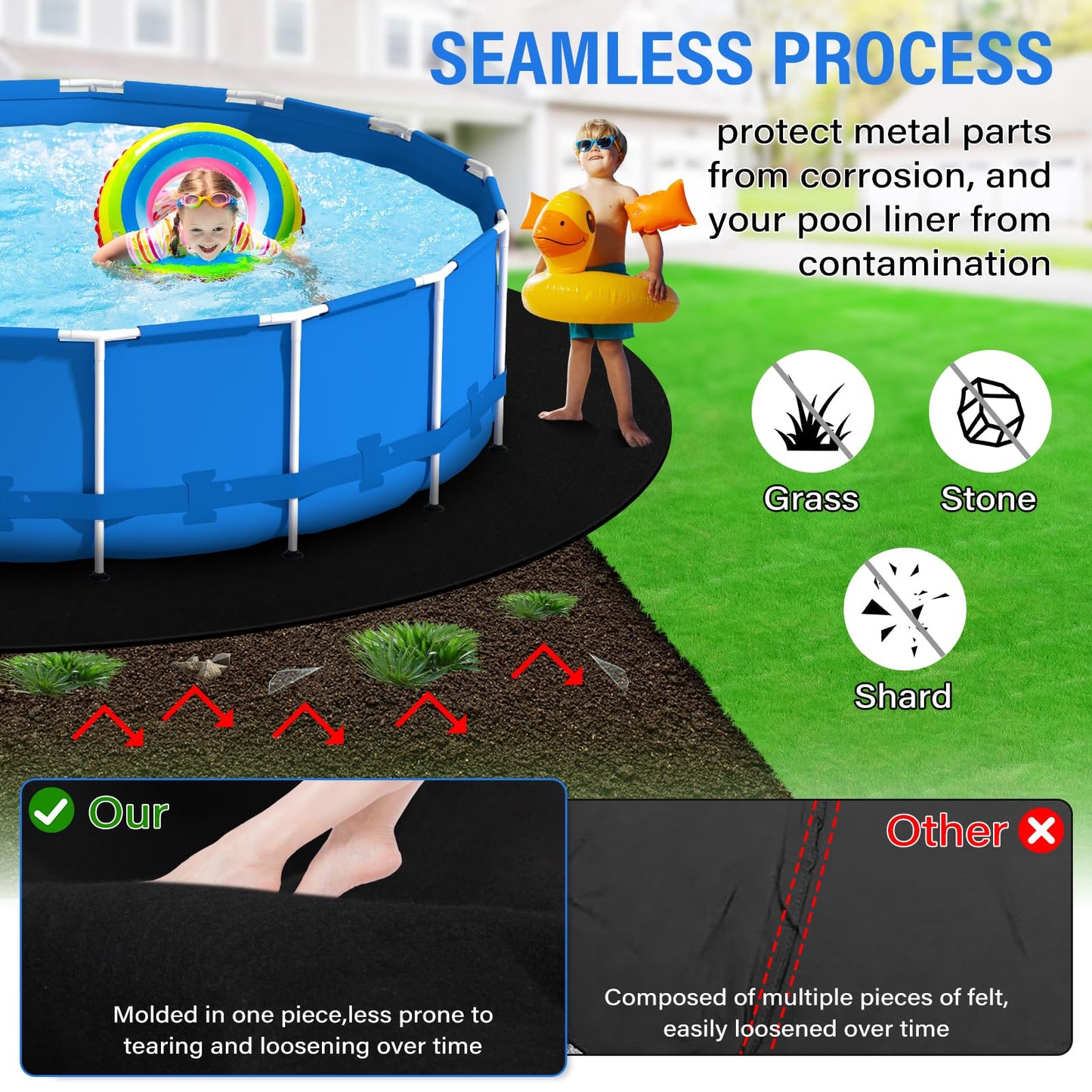TIXANF 350G/M² Thicker 21FT Pool Liner Pad,Seamless Above Ground Pool Liner,Pre-Cut Heavy Duty Round Pool Liner Pad, Durable Geotextile Material,Puncture Protection,Extend Liner Life(Black)