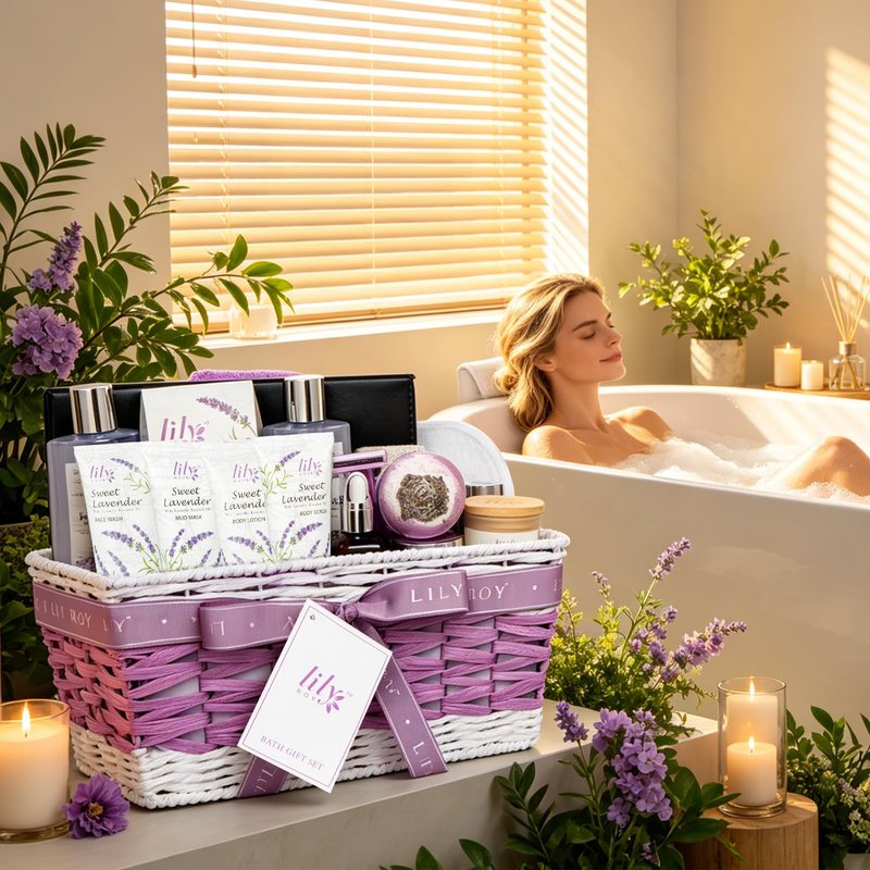 Gifts for Women, Birthday Gifts, 22 Piece Lavender Spa Gift Basket for Women, Mother's Day Gift Basket for Mom - Bath and Body Skin Care Set for Women, Spa Kit | Valentines Day Gift, Christmas Gift