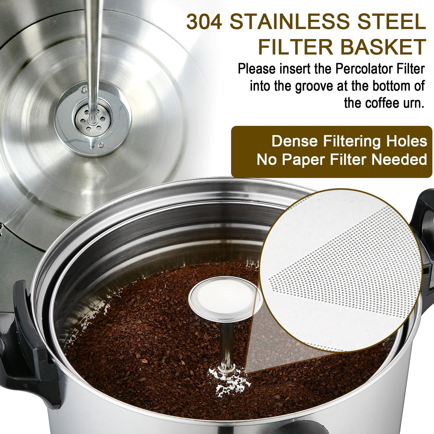 Commercial Coffee Urn Large Coffee Maker 100 Cup Coffee Maker Industrial Coffee Dispenser 1300W Quick Brew Dual Wall Stainless Steel Hot Water Urn Tea Maker Machine for Wedding, Catering, Events