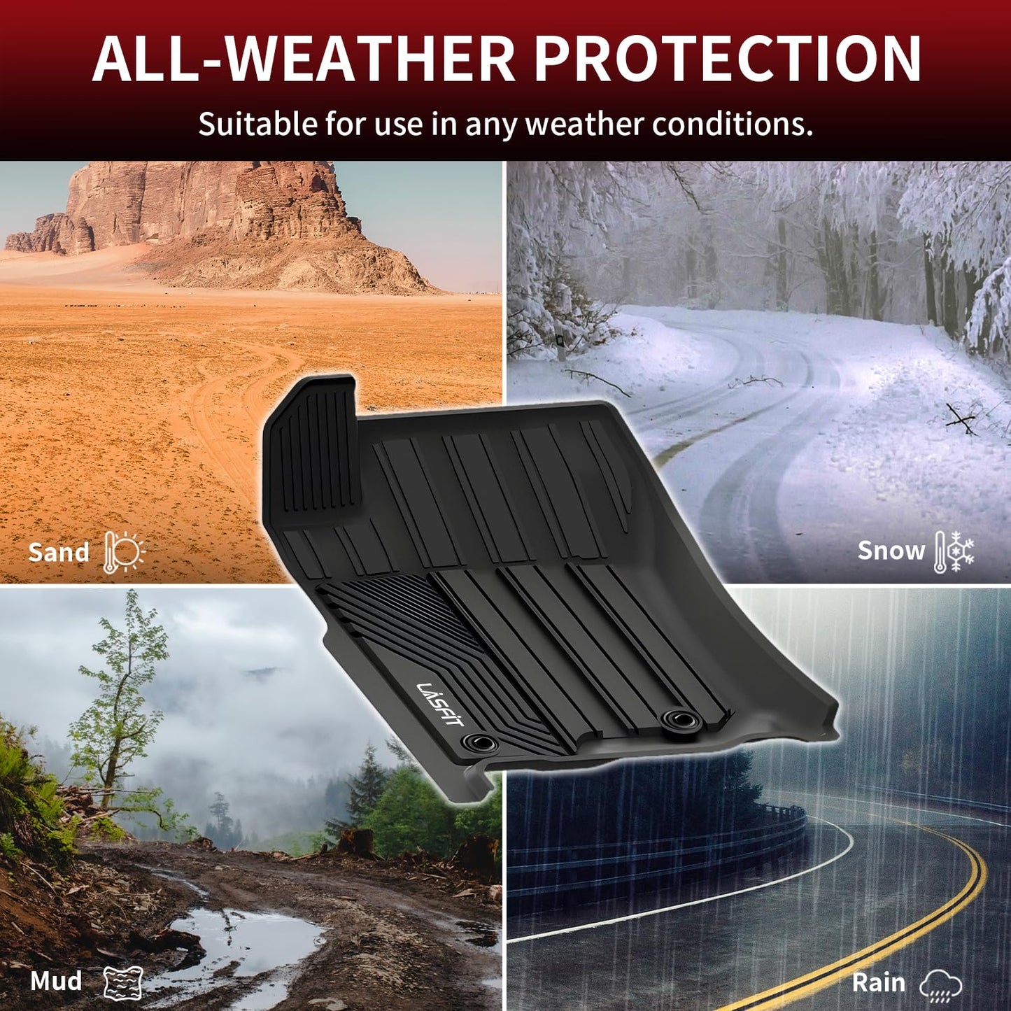 LASFIT Floor Mats for Toyota 4Runner 2013-2024 & for Lexus GX460 2014-2023, All Weather TPE Mats Floor Liner for Toyota 4 Runner (Fit 7 Seats & 5 Seats) 1st & 2nd Row Car Mats, Black