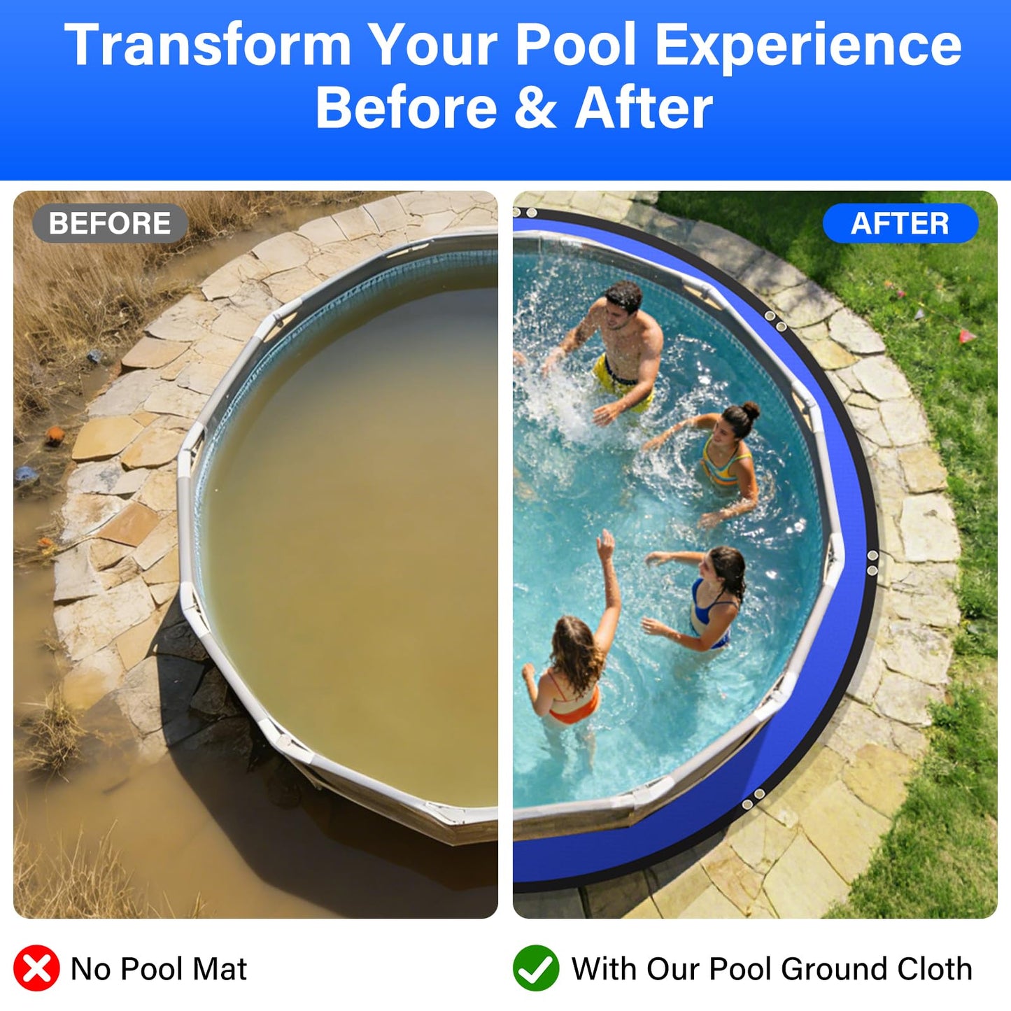 REGMICS 18FT Round Pool Liner Pad for Above Ground Pools, 165 GSM Thickened Puncture-Resistant Under Mat (19FT Actual), Heavy-Duty Underlayment with Metal Grommets