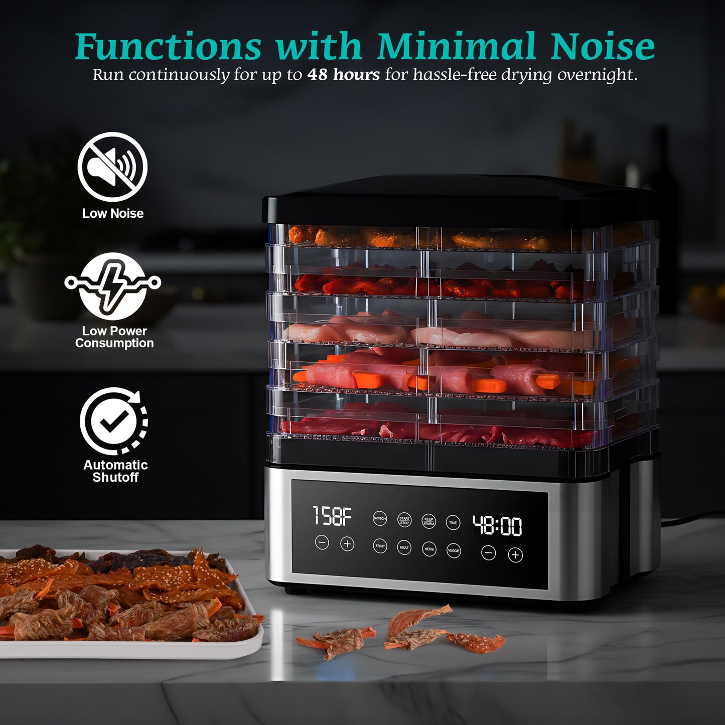Tupoyi Food Dehydrator, One-Touch Dehydrator with Automatic Temperature Control 5 BPA-Free 11.4" Trays, Dehydrated Dryer for Jerky, Dog Treats, Herbs, Meat, Fruit, and Yogurt