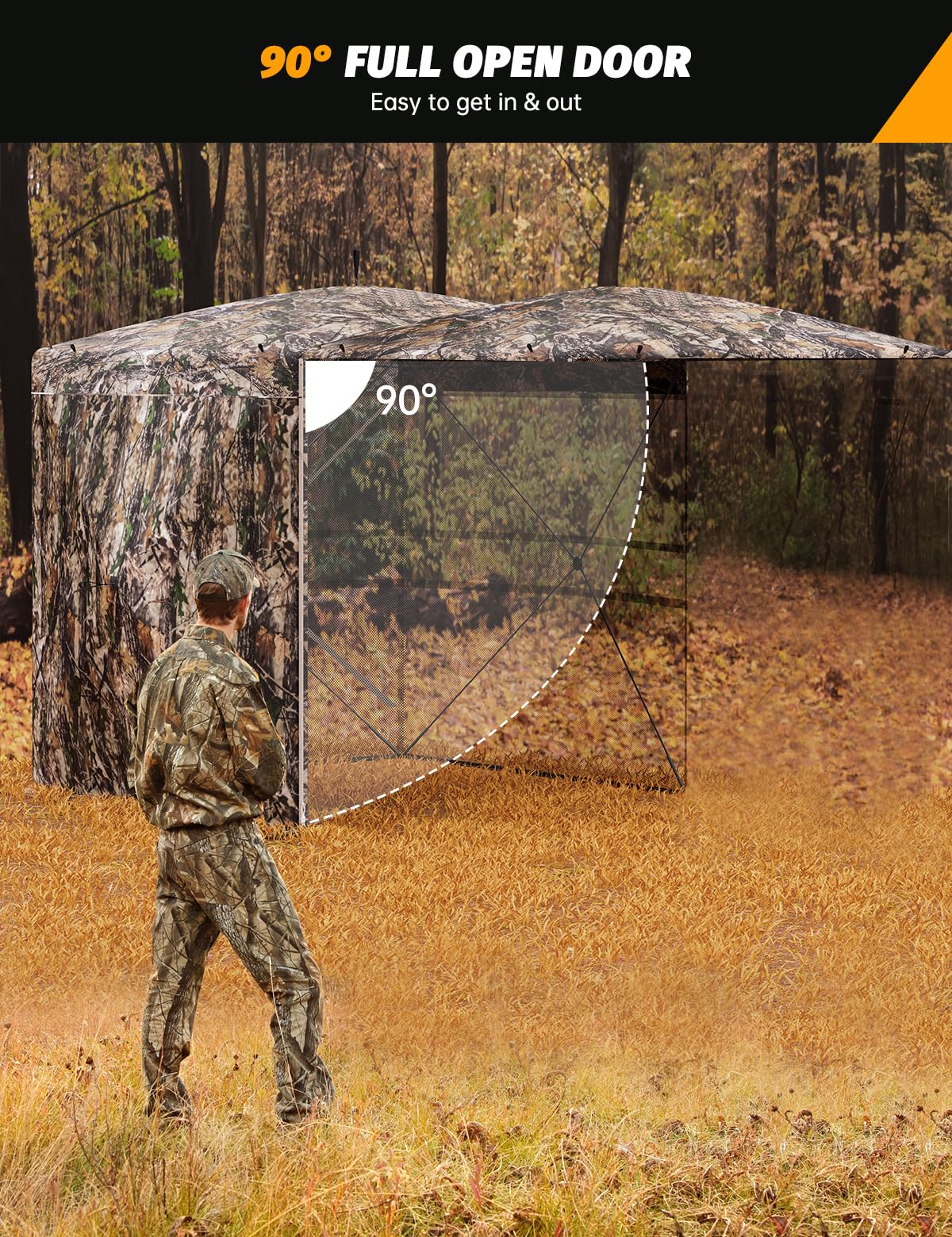 270° Camouflage Hunting Blind Portable Pop-Up Tent with Shoot-Through Mesh, Waterproof Ground Blind for Deer Hunting, 2-3 & 3-4 Person Capacity & Carry Bag (2-3 Person)