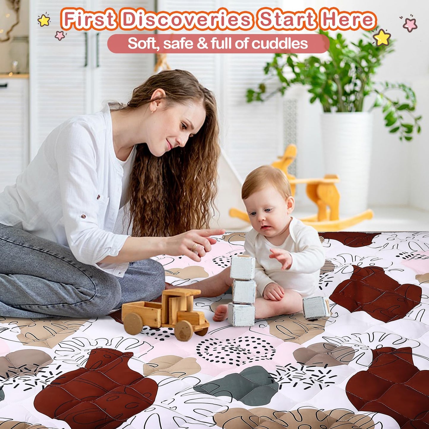 65x50 Playpen Mat for Baby Crawling: Large Baby Play Mat for Kids Infants, Toddler, Soft Non-Slip & Washable Baby Floor mat, Foldable Playmat for Indoor & Outdoor, Boho Design