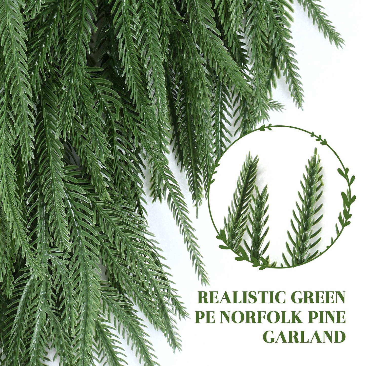 Alupssuc 9ft Christmas Garland, Real Touch Norfolk Pine Garland - Pine Garland, Artificial Greenery Christmas Garland for Mantle, Table, Fireplace, Indoor, Outdoor Christmas Decorations