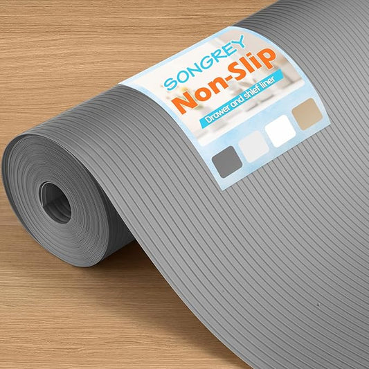 Songrey Non-Adhesive Shelf Liner, 23.6IN x 10FT Waterproof Cabinet & Drawer Liner, EVA Material Non-Slip Mat for Kitchen Cupboard, Refrigerator, Easy to Cut, Washable, Dark Gray