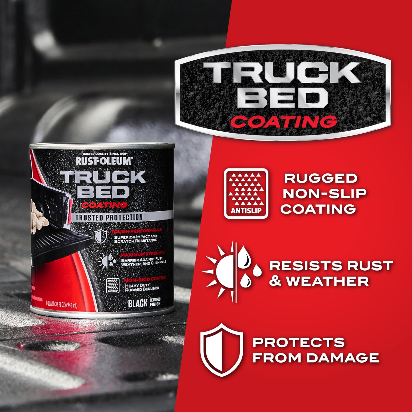 Rust-Oleum 342668-4PK Truck Bed Coating, Quart, Black, 4 Pack