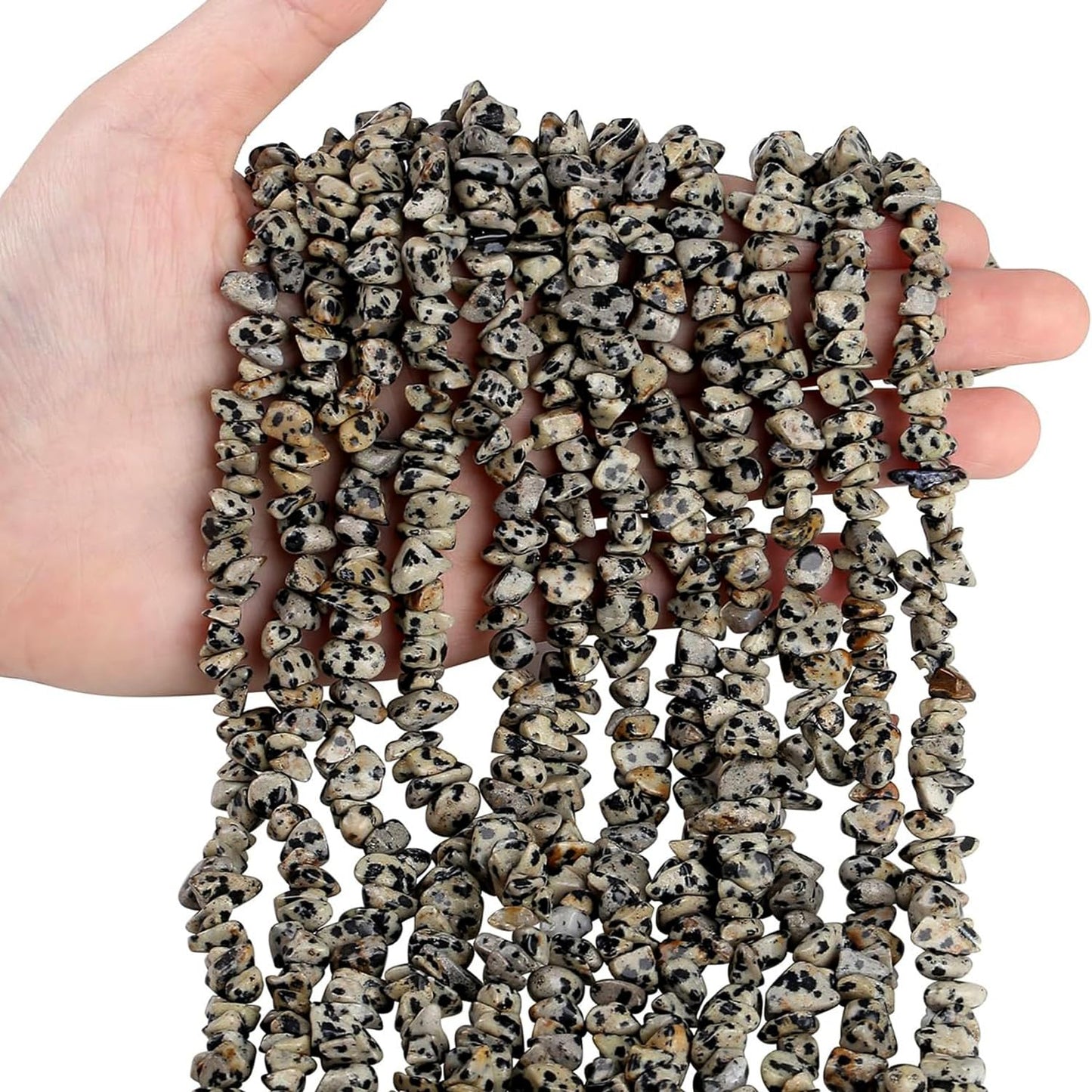 Natural Chip Stone Beads 450pcs Dalmation Jasper Chips 5-8mm Genuine Real Irregular Healing Crystal Rocks Hole Drilled DIY Loose Gemstone Beads for Jewelry Making Bracelet Earrings Necklace Crafting