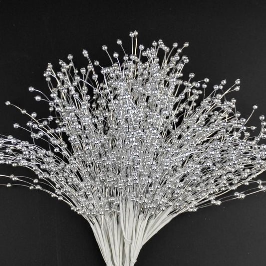 100 Pieces String Pearl Sticks Pearls for Crafts, Artificial Pearls String Beads for Wedding Bridal Flower Bouquet, Wedding Party Table Decor, Corsage, Christmas Garland, DIY Accessories (White)