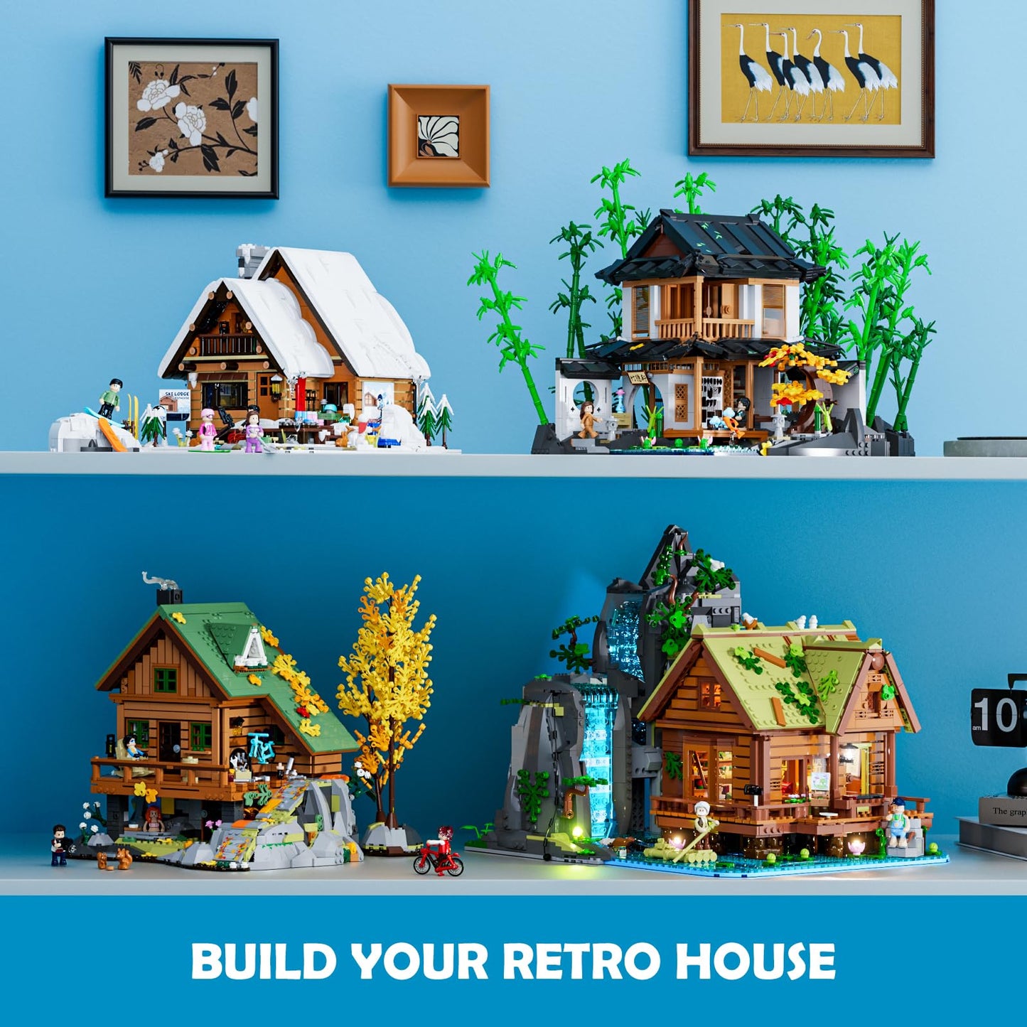 Lumibricks Waterfall-Cabin Lighting Building-Bricks Set - 2539 Pcs Retro Waterfall House Collection LED Light Set for Adults and Retro House Architecture Building Collectors
