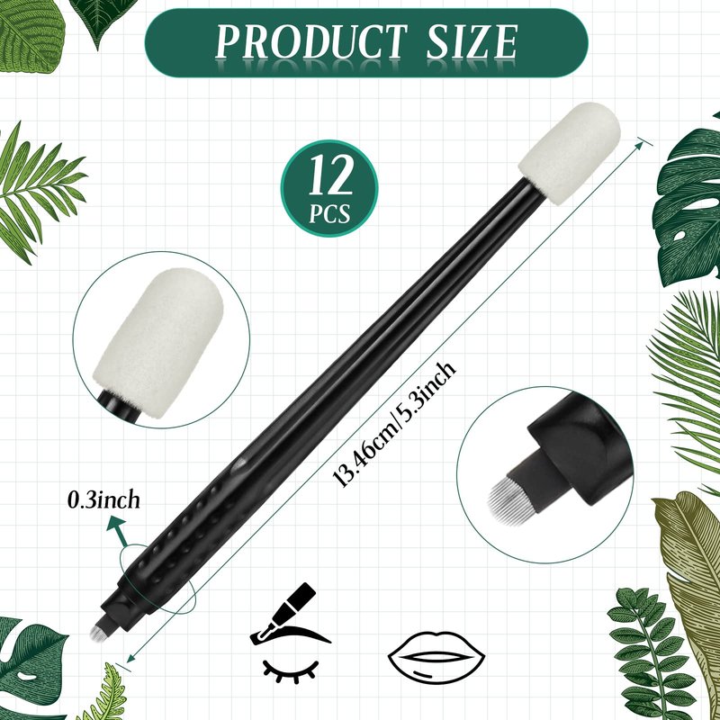 12 Pcs Microblading Manual Pen U18 0.18mm Disposable Microblading Pen with Pigment Sponge Eyebrow Microblading Hand Tools for Makeup, Black