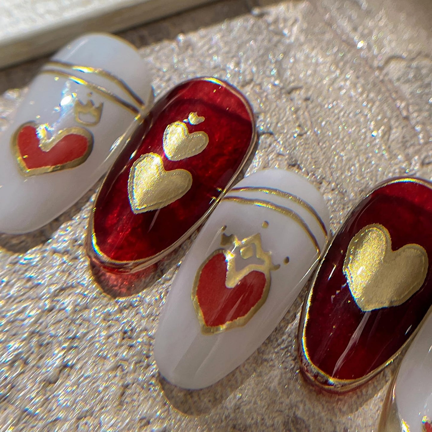 Heart Nail Stickers 5D Embossed Gold Nail Art Stickers Self Adhesive Design Red Love Nail Decals for Women Girls Valentines Day Manicure Supply Decoration 1 Sheets