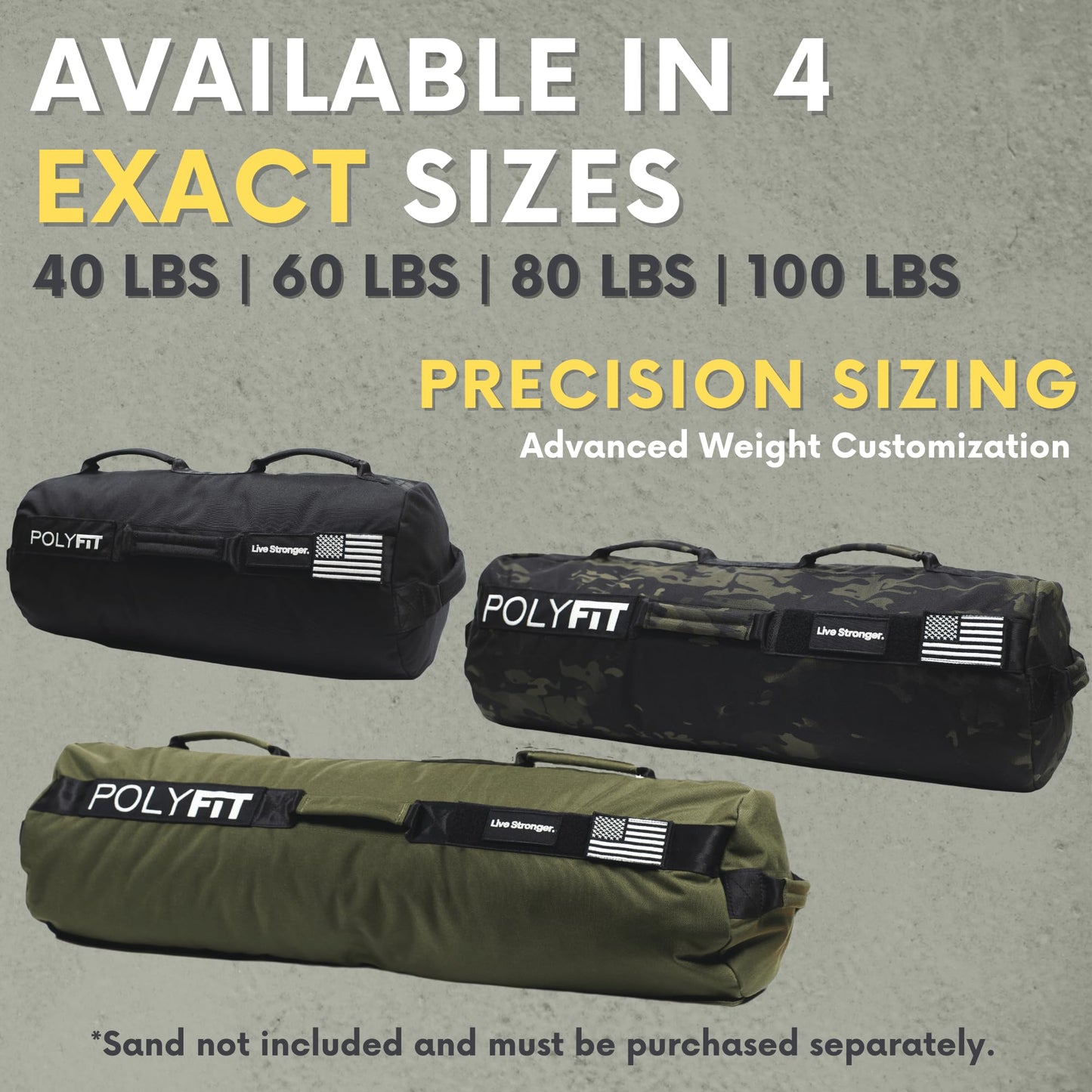 Polyfit Sandbag Pro - Workout Sandbag with Triple Closure Filler Bag and Reinforced Nylon Webbing - Green - 40LB