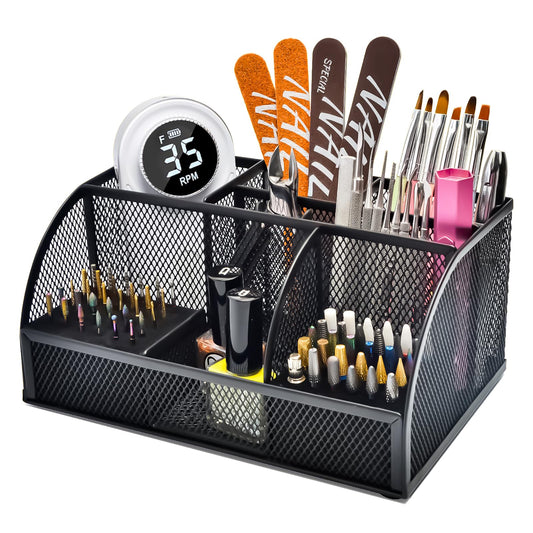 CGBE Nail Drill Bits Holder: 60 Holes Professional Drill Bit Holder for Nails - Mesh Metal Nail Tools Organizer Display Case - Nail Desk Organizer for Nail Tech - Black (Not Included Nail Drill)