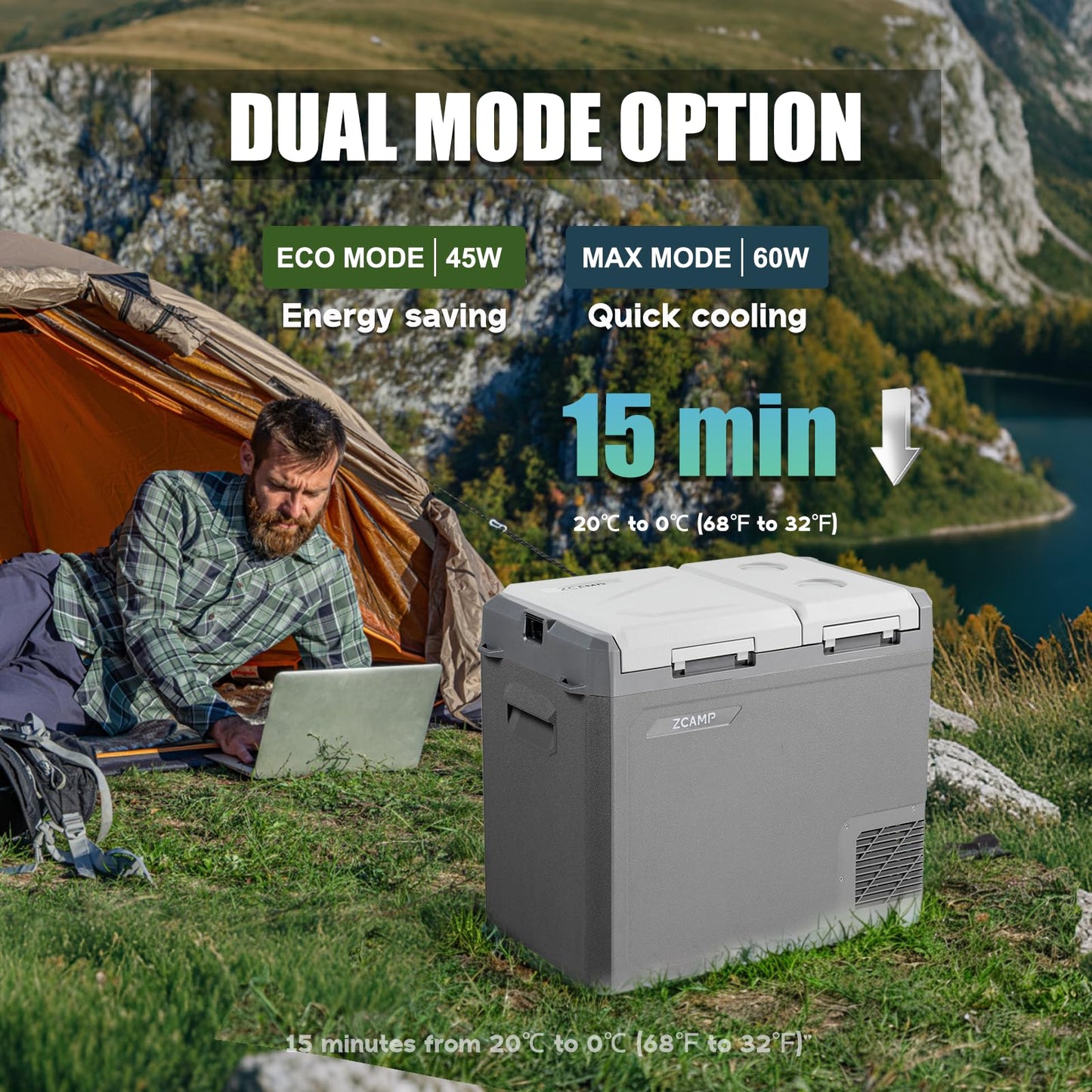zcamp GES55 Portable Freezer,Dual Zone 12 Volt Car Refrigerator,43QT(41L) 12v cooler Fast Cooling Fridge, with 12/24V DC 100-240V AC for Camping, Outdoor, Travel, RV, Truck