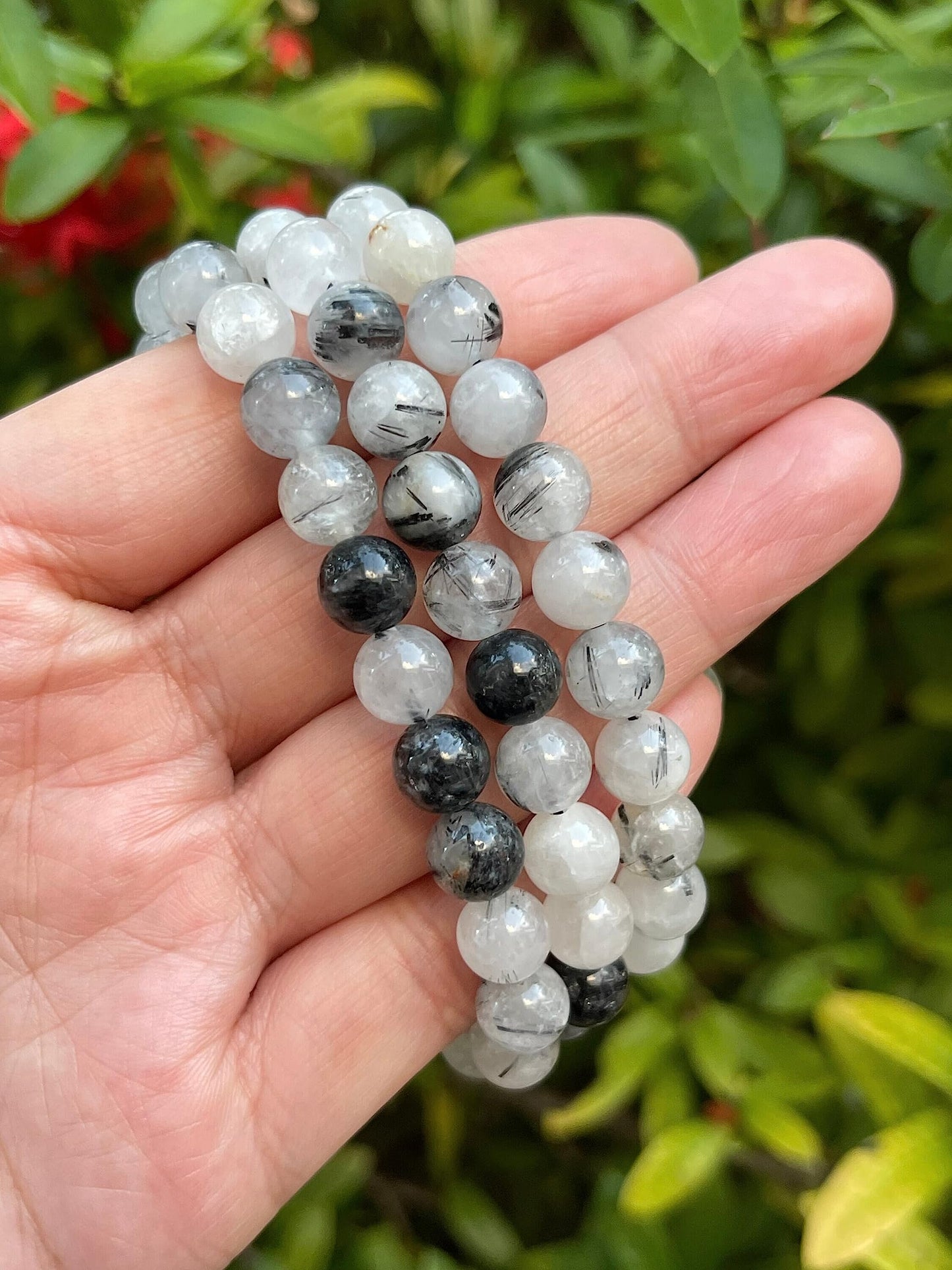 GAF TREASURES Black Rutilated Quartz Crystal Bead Bracelet 8mm, Genuine Black Rutilated Quartz Stretch Gemstone Bracelet, Healing Crystal Bracelet, Gift for Men & Women (1)