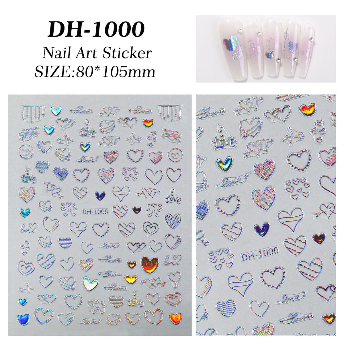 7 Sheets Heart Nail Stickers for Nail Art Valentine’s Day Nail Decals 5D Self-Adhesive Coloful Heart Nail Design Valentines Day Nails Supplies for Women Girls DIY Nail Art Decor
