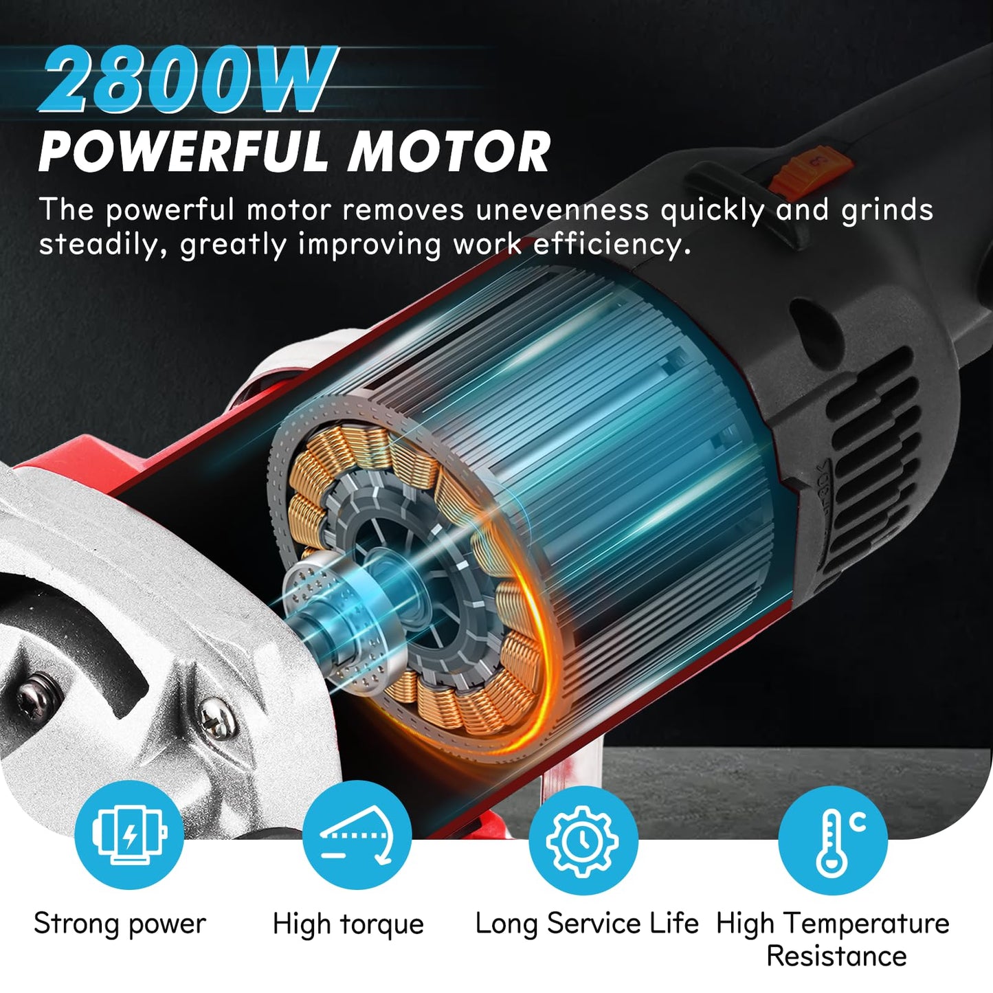 3-Head Concrete Grinder Set 4" Concrete Floor Grinder 2800W Concrete Surface Planer with 6 Speed Control & Dust Extraction Shroud for Grinding Concrete Cement Marble Granite