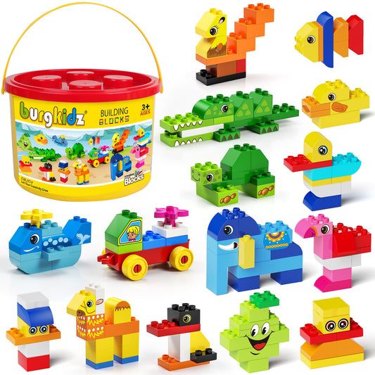 burgkidz Animal Building Toys for Toddlers 3-5, Jumbo 135Pcs Building Blocks, Creative Take Apart Puzzle with Storage Bucket, Compatible with Major Brands, Preschool Birthday Gift for Boys Girls