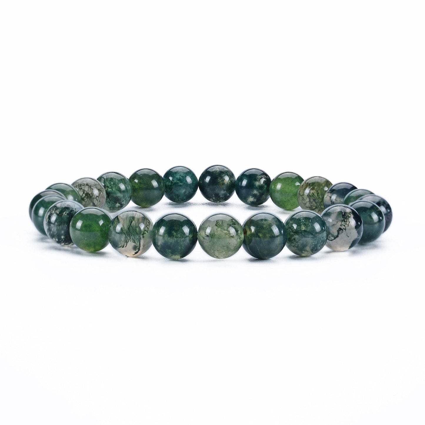 Cherry Tree Collection Moss Agate Beaded Bracelet – Genuine 8mm Gemstone Stretch Bracelet for Men & Women – Handmade Crystal Bracelet - (Moss Agate - M)