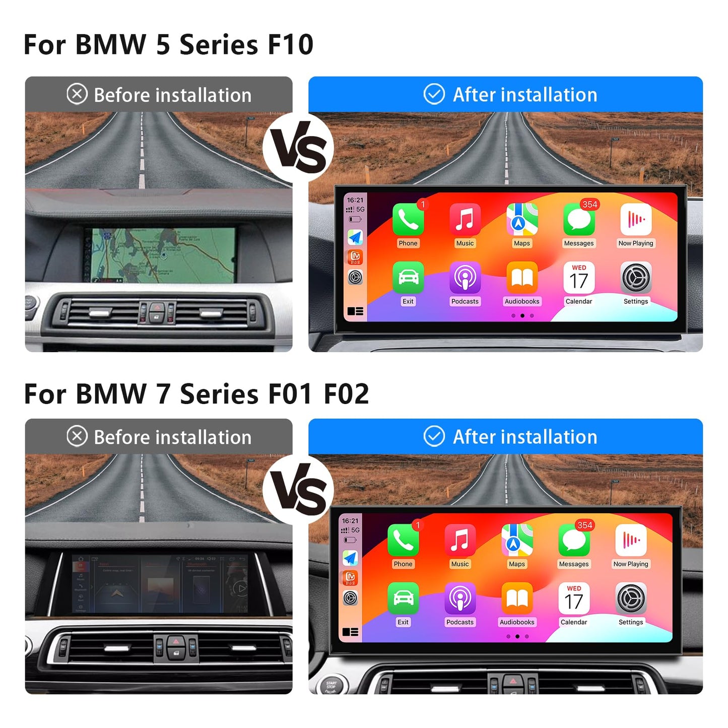 Uckazy 15.8 Inch Android Auto Radio for BMW 5 7 Series F10 F11 F01 CIC 520i 525i 528i 2011-2012,Car Play IPS Touch Screen Upgrade Car Stereo Support Wireless Android Auto