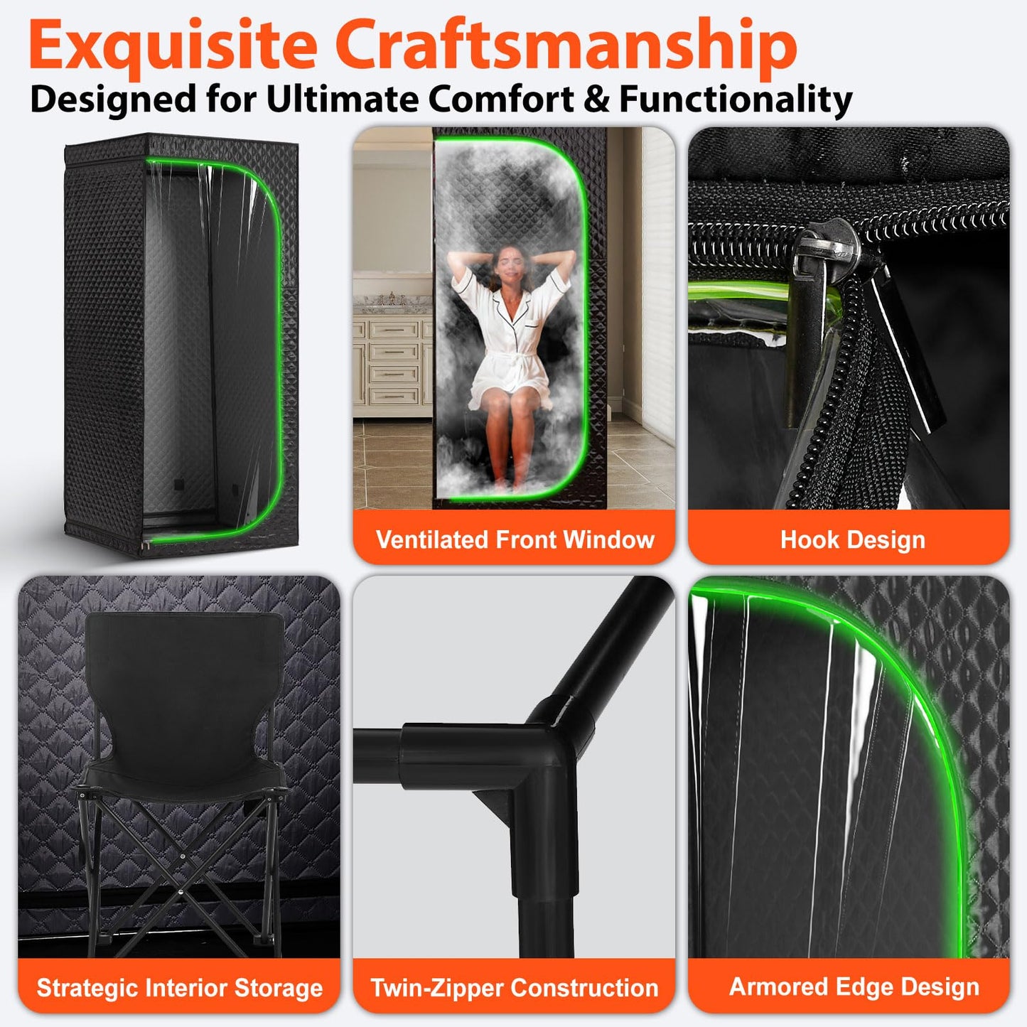 Fulove Steam Sauna Tent for Home, Portable Indoor Sauna with Powerful Steam Heating, Foldable Personal Spa for Relaxation & Recovery (Single Rectangular, Black)
