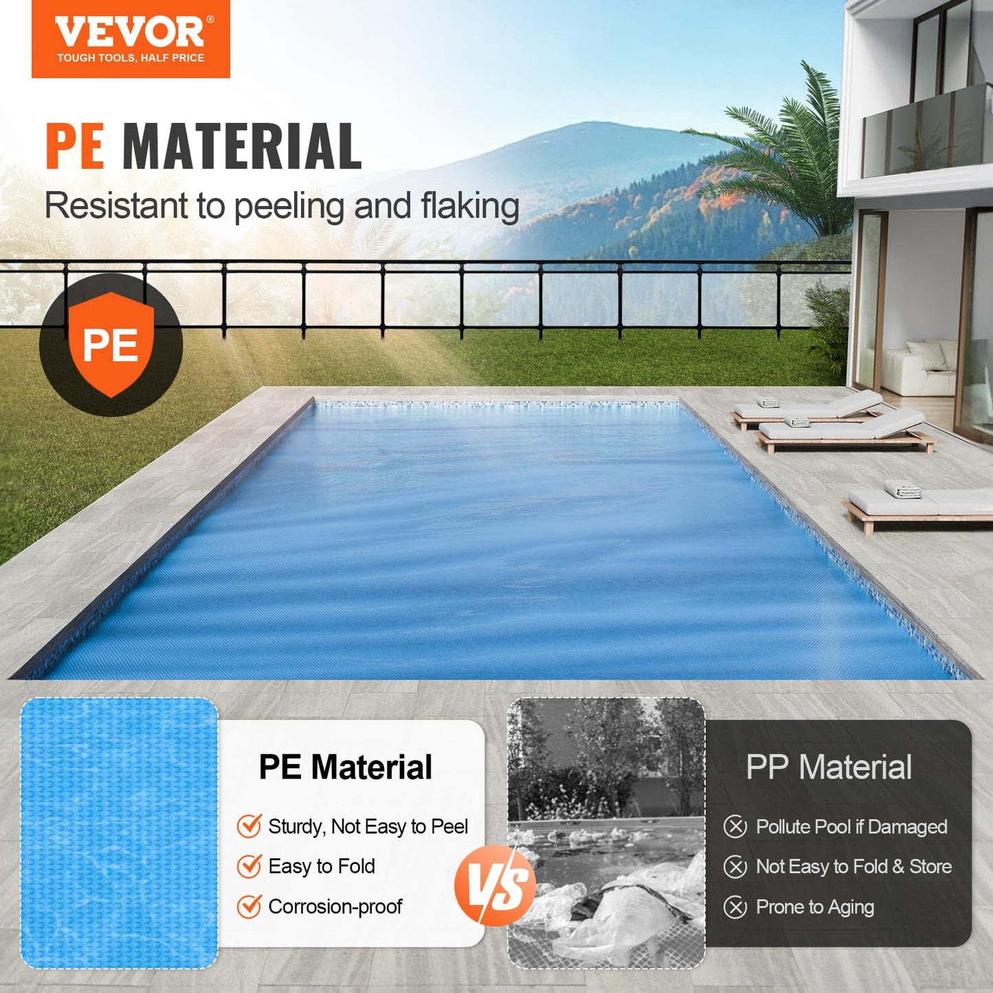VEVOR Solar Pool Cover, 28 x 14 ft Rectangle Solar Cover 16 mil for Pools, Inground Above Ground Swimming Pool Solar Blanket with Bubble, Heat Retaining Solar Covers Blue