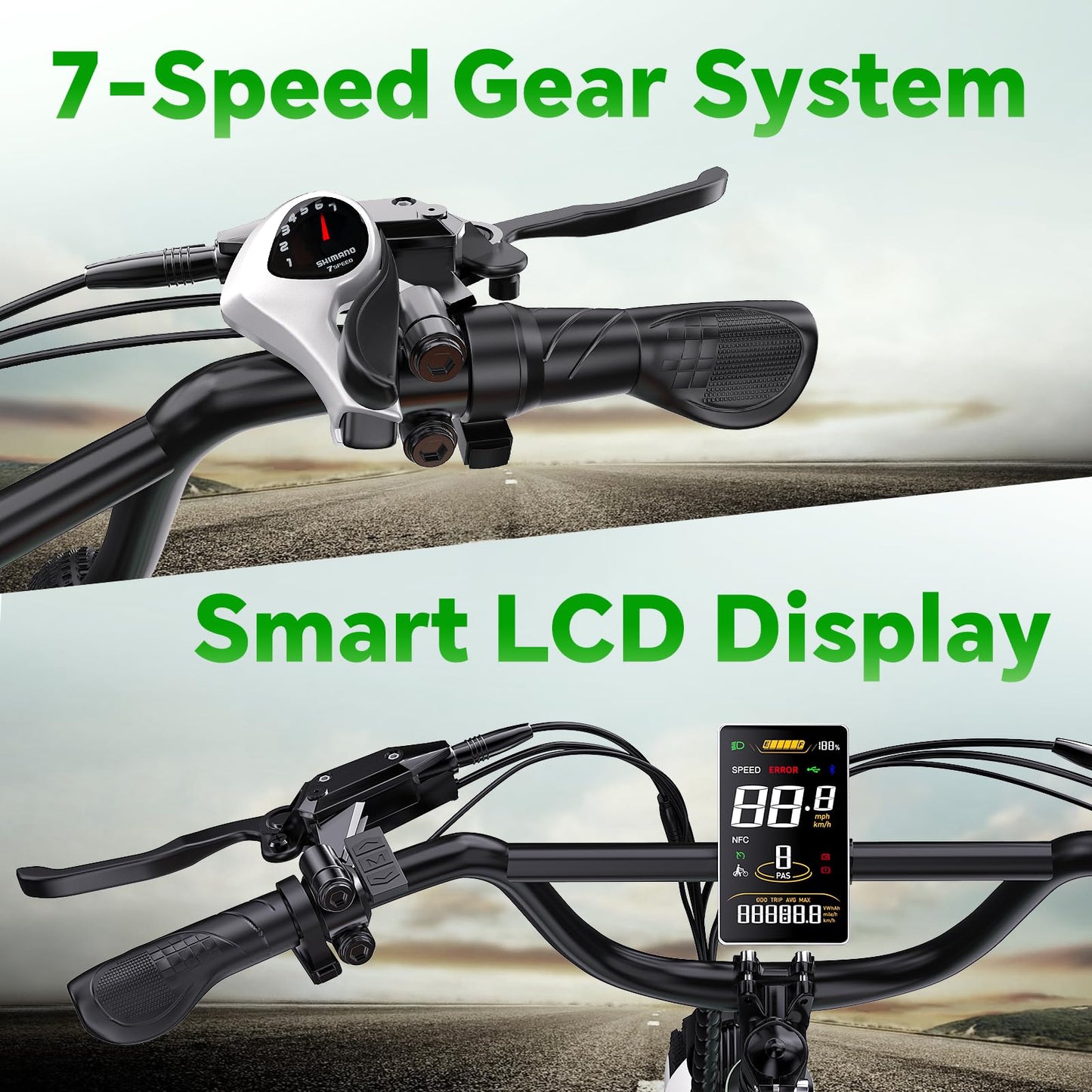 2 Seater Electric Bike, 1300W Peak (750W) Motor Ebike, 48V 20AH Removable Battery, 20"x 4.0" Fat Tire Electric Bike, Commuter Electric Bicycle for Adults,with Folding Basket, Green