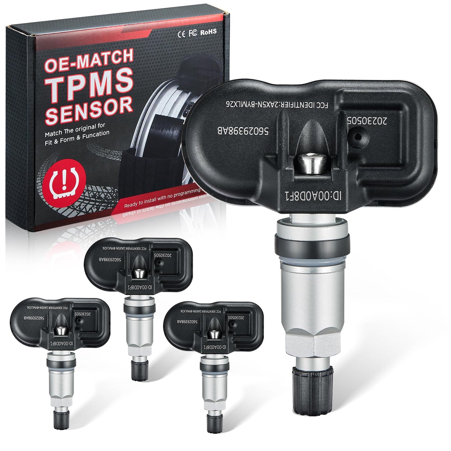 SYKRSS Upgrade TPMS Sensor, 56029400AD for GM 433Mhz Tire Pressure Monitoring Sensor Compatible with Chrysler 300, Compatible with Ram 1500 2500 3500 4500 5500, Replaces 56029398AB (4 Pack)