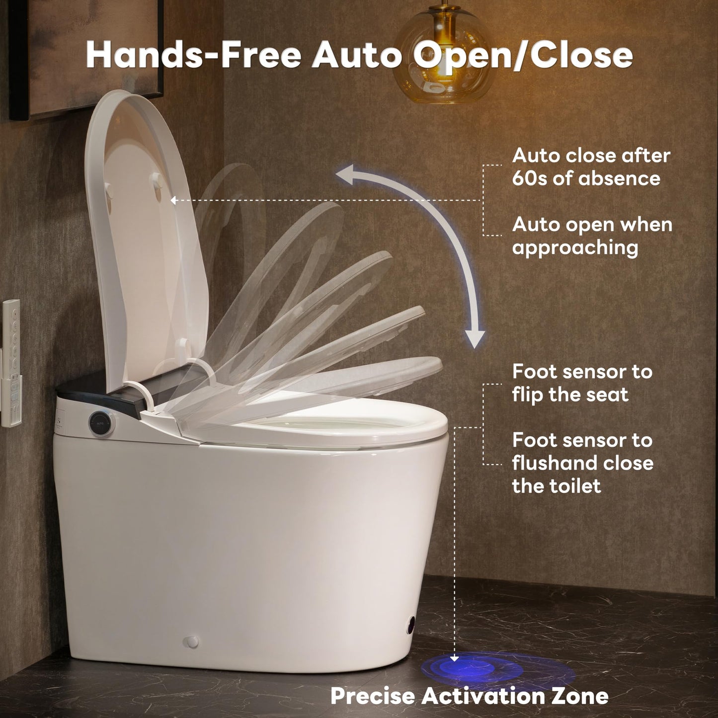 CANEST Smart Toilet with Bidet Built in, Foam Dispenser, Auto Temp Control Wide Heated Seat&0.1s Instant Water, Full-Area Seat Sensor, Auto Open/Close, Foot Sensor, Auto Deodorization, Remote(FC-002)