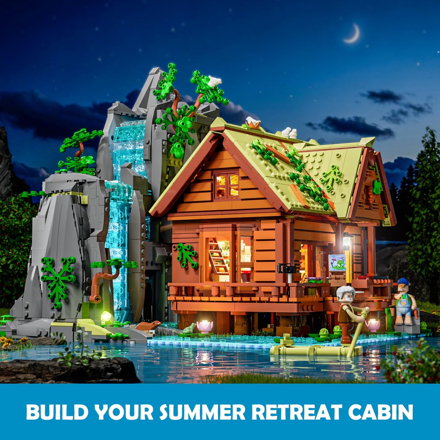 Lumibricks Waterfall-Cabin Lighting Building-Bricks Set - 2539 Pcs Retro Waterfall House Collection LED Light Set for Adults and Retro House Architecture Building Collectors