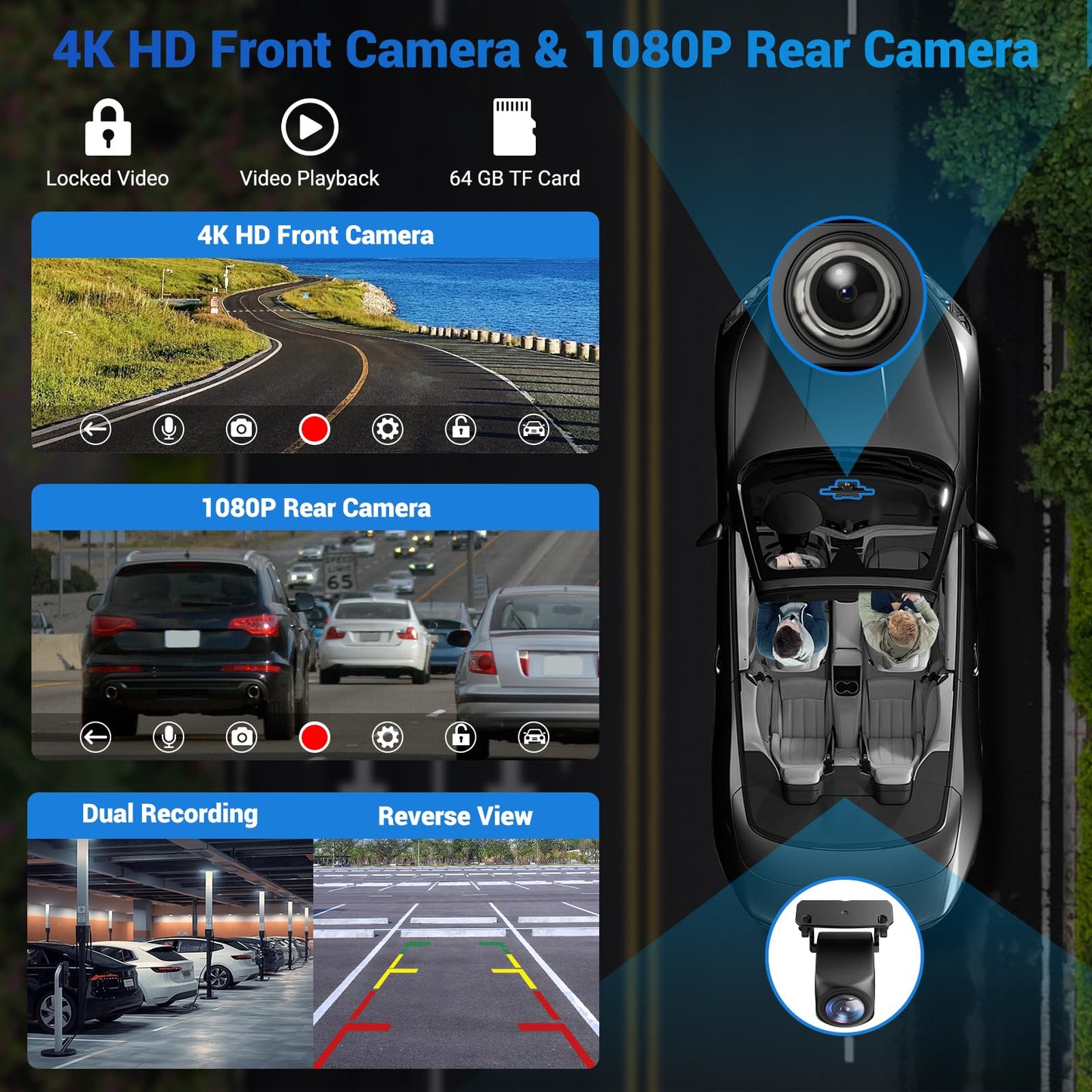 Wireless Apple Carplay Screen for Car with 4K Dash Cam, 10.26" Portable Apple Carplay & Android Auto, HD Touchscren with 1080p Backup Camera, Voice Control/Mirror Link/GPS Navigation/BT/FM