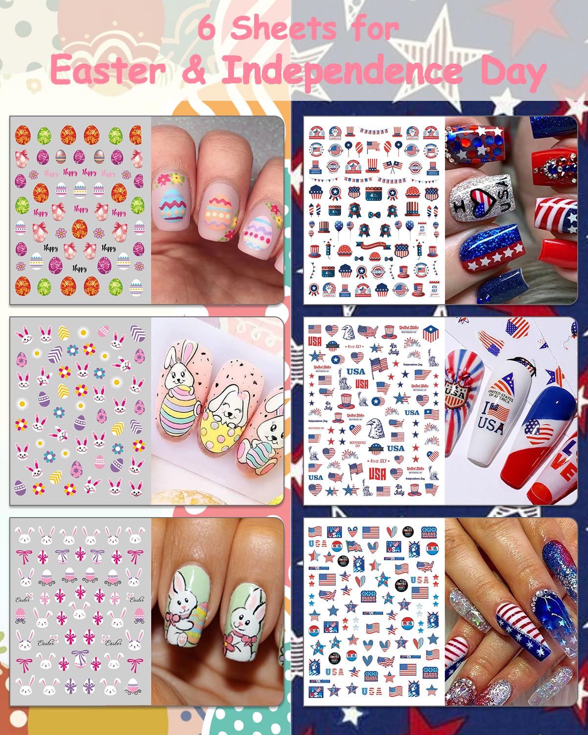 30 Sheets 7 Holiday Nail Art Stickers, Mixed Season Nail Decals Set for All Year, 3D Self-Adhesive Pegatinas Uñas Easter 4th of July Halloween Thanksgiving Christmas Valentine's St. Patrick's Day