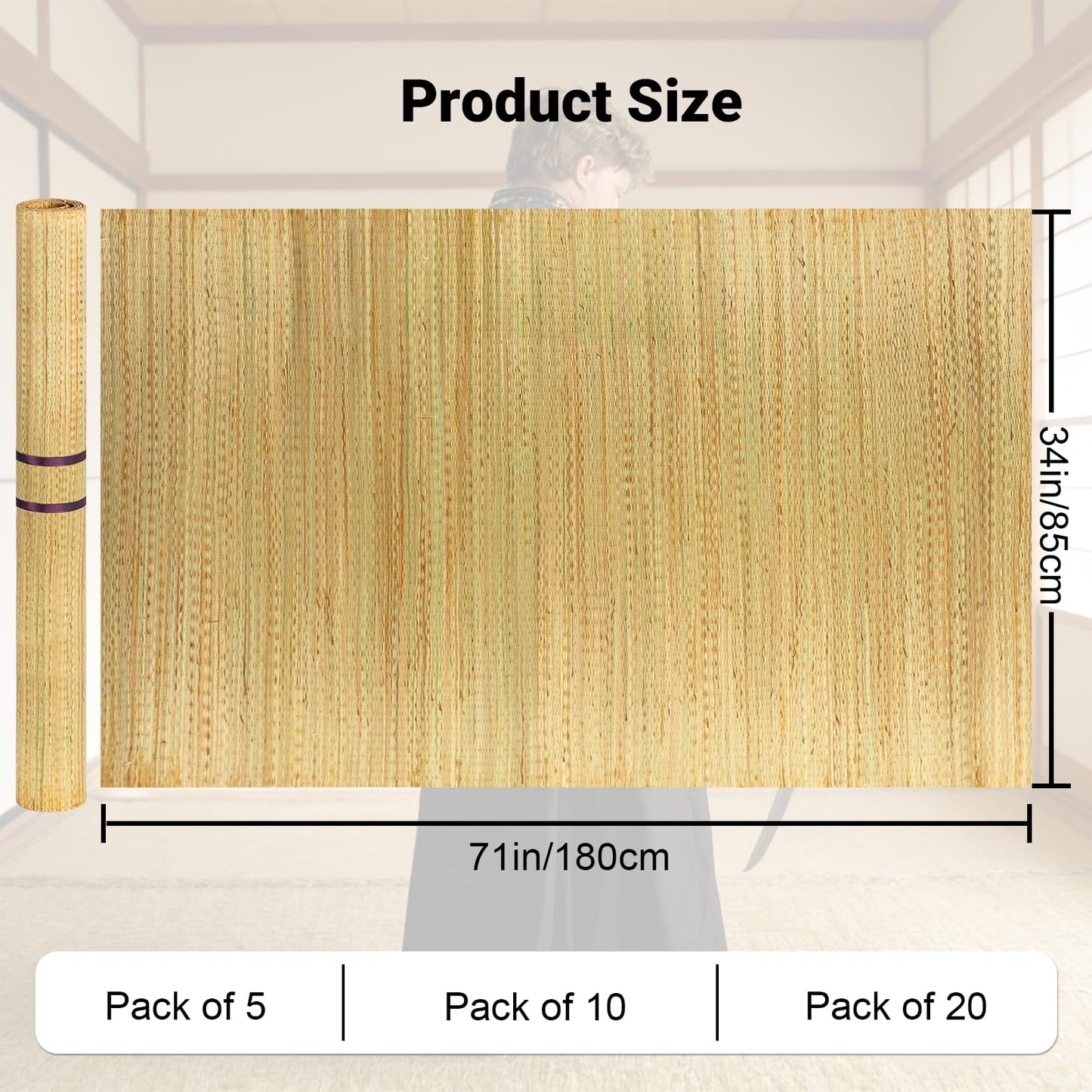 Tatami Mat for Sword Cutting, 20-Pack Authentic Igusa Tatami, 34x71 Inch Unrolled & Hand-Roll Modifiable for Tameshigiri, Iaido, Kenjutsu Training