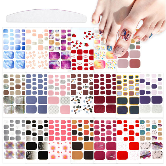 YECIRALA 20 Sheets 440 Pcs Minimal Designs Toe Nail Polish Stickers Full Nail Wraps for Women Girls Glitter Gradient Marble Gel Nail Strips for Toes Toenails Stickers Nail Polish Strips