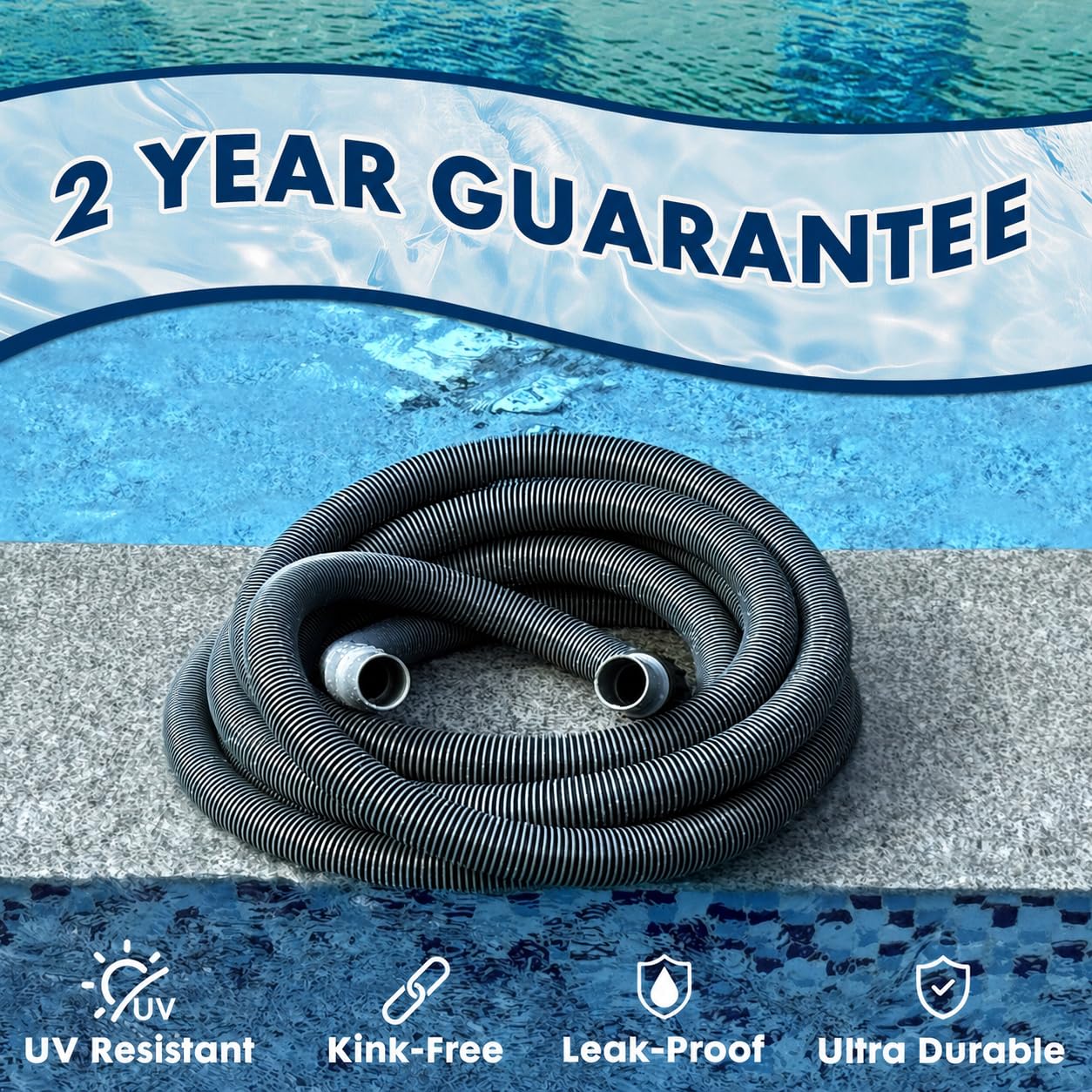 Sepetrel Manual Pool Vacuum Hose 1-1/2" x 40 ft, Kink-Free Swivel Cuff Heavy Duty Spiral Wound Pool Cleaner Hose for Inground & Above Ground Pools, Skimmer,Not for Automatic Cleaners