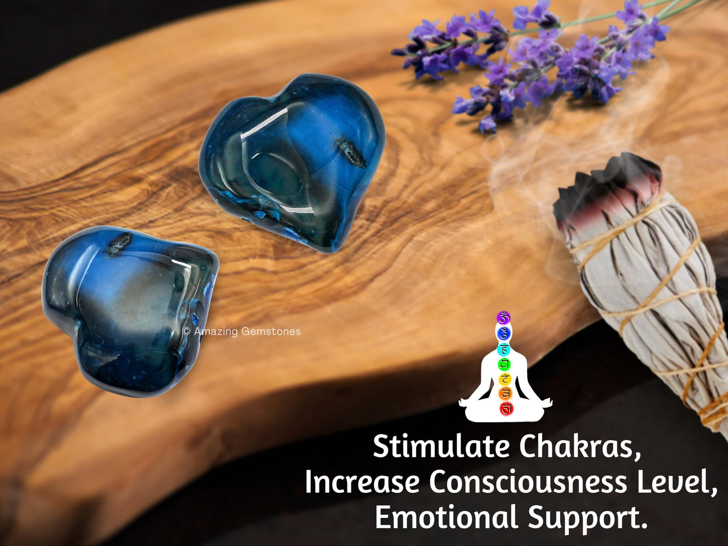 Amazing Gemstone Blue Onyx Agate Crystal Heart Palm Stone - Pocket Massage Worry Stone for Natural Body Chakra Balancing, Reiki Healing and Crystal Grid