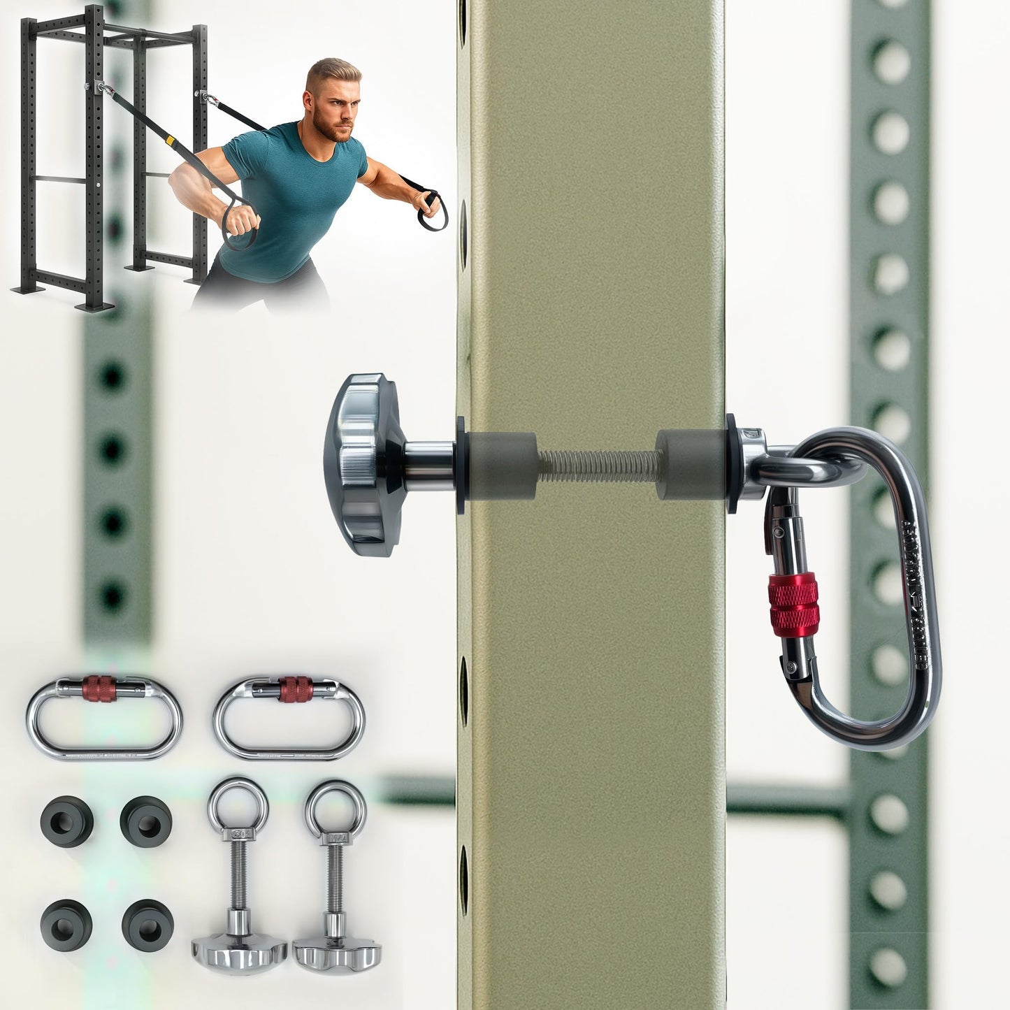 Squat Rack Attachments for Strength Training Equipment | Attachments for Power Cages & Squat Racks | Fits 2"x2"" & 3""x3"" Frames (1/2"" & 1"" Holes) | Ideal for Resistance Bands & TRX Training (2 PACK)"